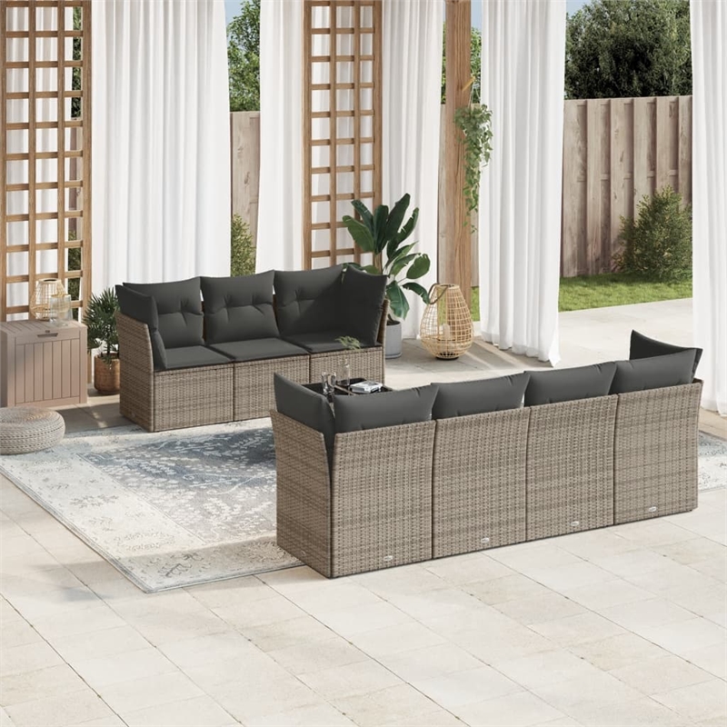 Afuera Living Contemporary 8 Piece Poly Rattan Sofa Set in Gray