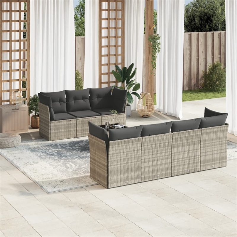 Afuera Living Contemporary 8 Piece Poly Rattan Sofa Set in Gray
