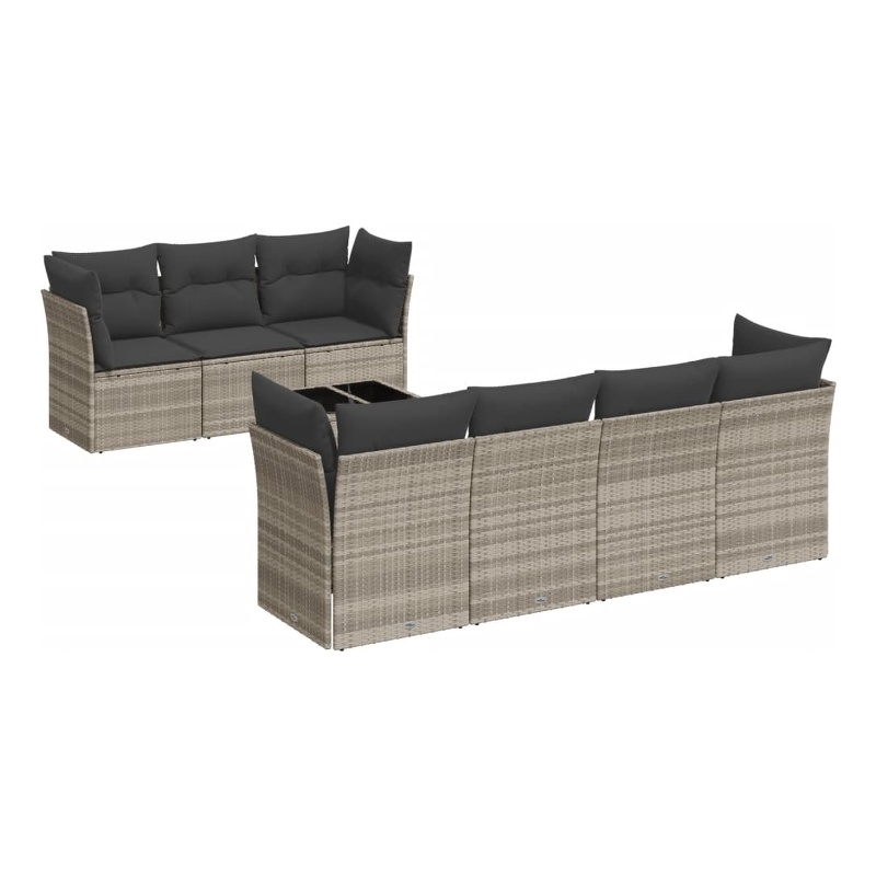 Afuera Living Contemporary 8 Piece Poly Rattan Sofa Set in Gray