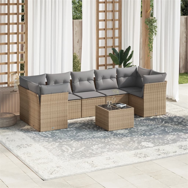 Afuera Living Contemporary Synthetic Poly Rattan 8 Piece Sofa Set in Beige