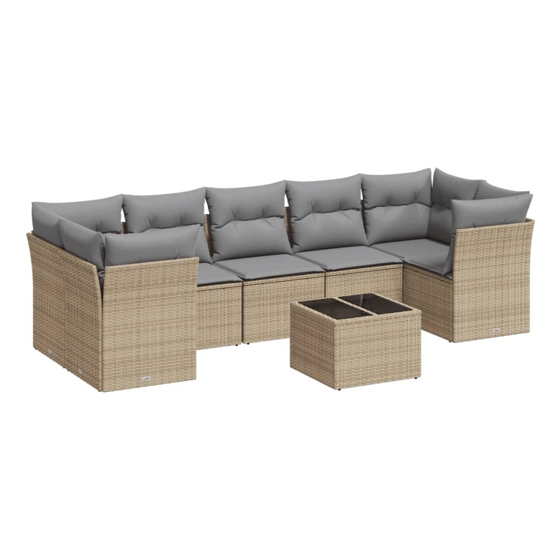 Afuera Living Contemporary Synthetic Poly Rattan 8 Piece Sofa Set in Beige