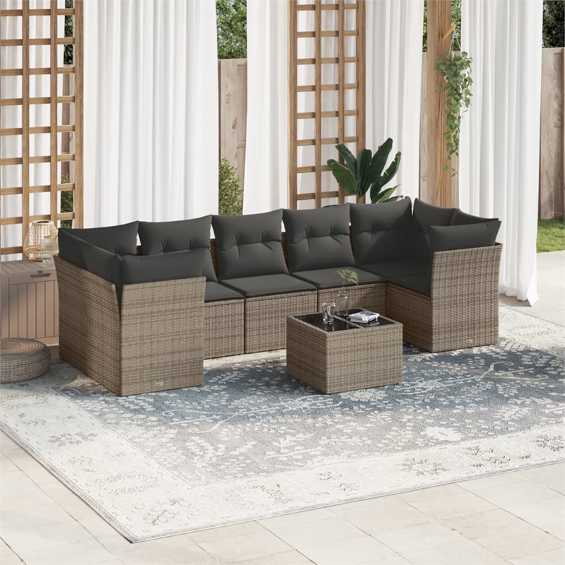 Afuera Living Contemporary 8 Piece Poly Rattan Sofa Set in Gray
