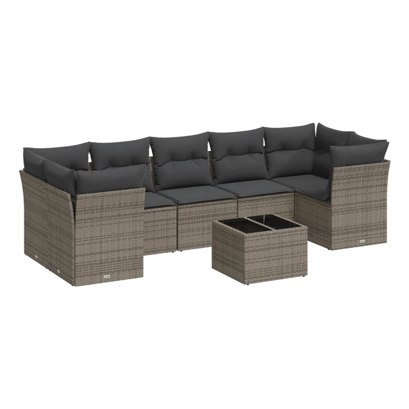 Afuera Living Contemporary 8 Piece Poly Rattan Sofa Set in Gray