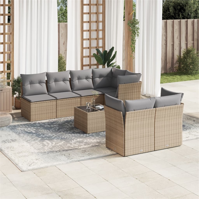 Afuera Living Contemporary Synthetic Poly Rattan 8 Piece  Sofa Set in Beige