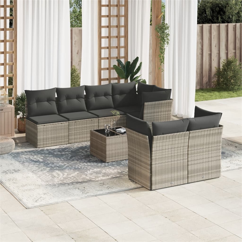 Afuera Living Contemporary 8 Piece Poly Rattan Sofa Set in Gray