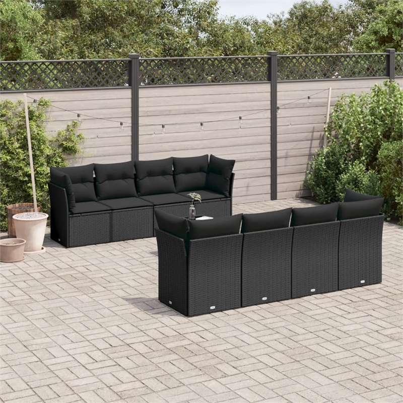Afuera Living Contemporary 9 Piece Poly Rattan Sofa Set in Black/Cream