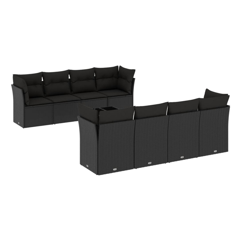 Afuera Living Contemporary 9 Piece Poly Rattan Sofa Set in Black/Cream