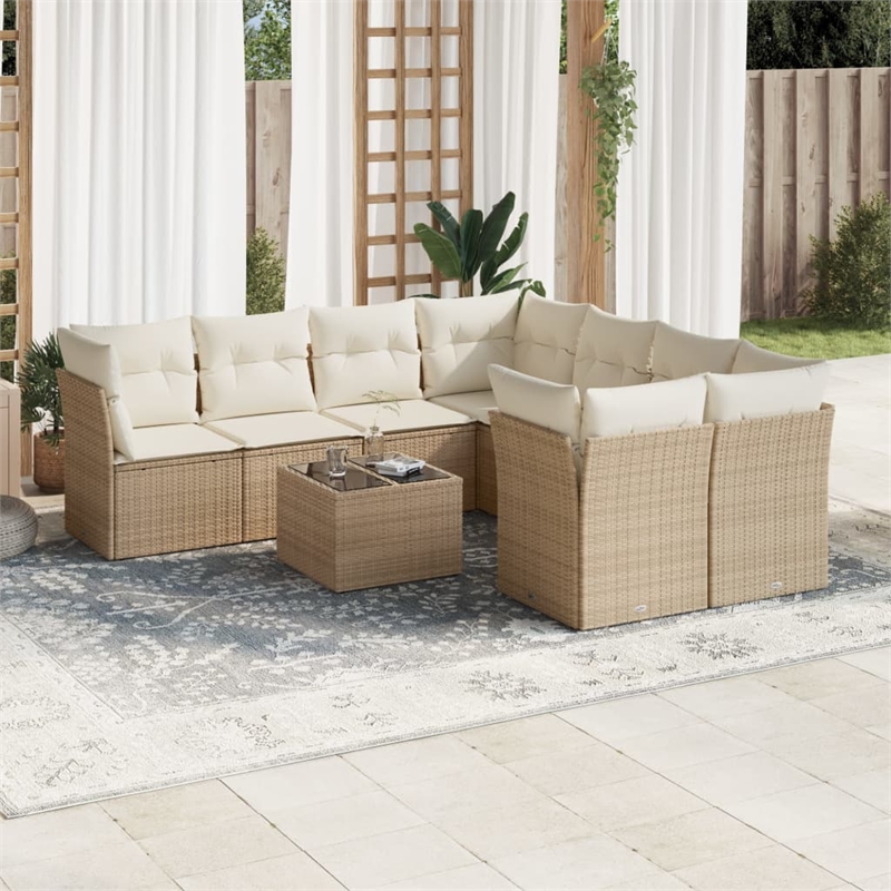 Afuera Living Contemporary 9 Piece Poly Rattan Sofa Set in Beige