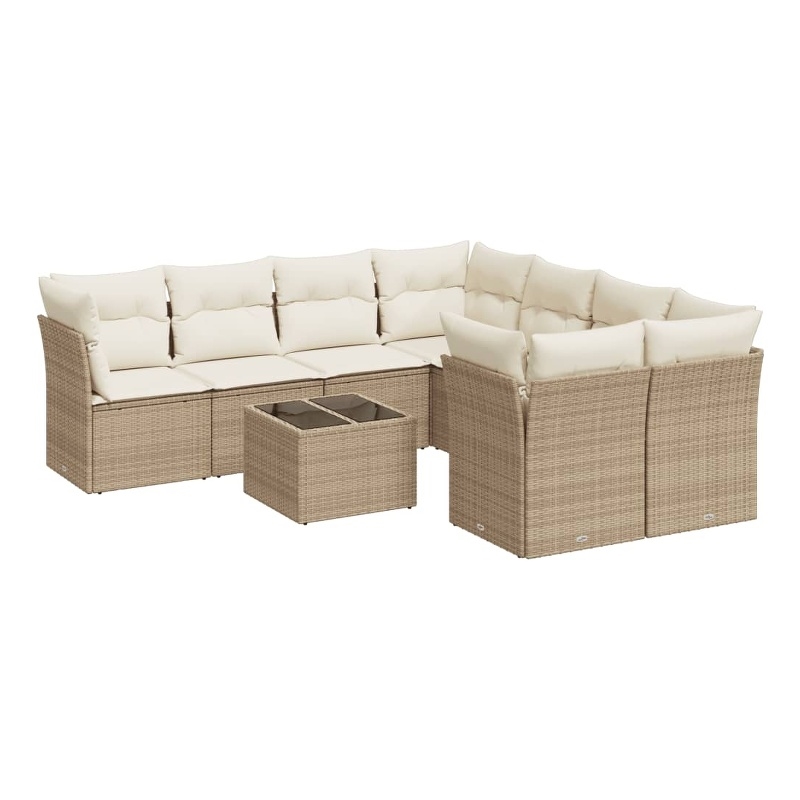 Afuera Living Contemporary 9 Piece Poly Rattan Sofa Set in Beige