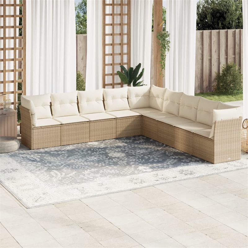 Afuera Living Contemporary Synthetic Poly Rattan 9 Piece Sofa Set in Beige