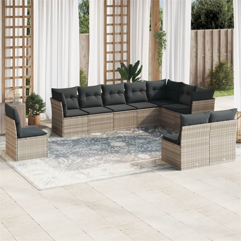 Afuera Living Contemporary Synthetic Poly Rattan 10 Piece Large Sofa Set in Gray