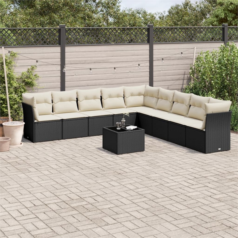 Afuera Living Contemporary 10 Piece Poly Rattan Sofa Set in Black/Cream
