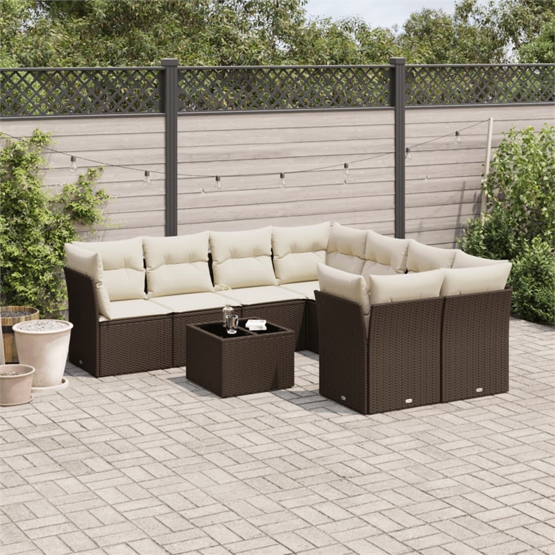 Afuera Living Contemporary 9 Piece Poly Rattan Sofa Set in Brown