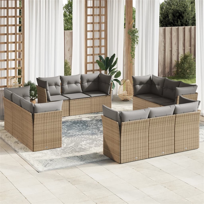 Afuera Living Contemporary 12 Piece Poly Rattan Sofa Set in Gray/Beige