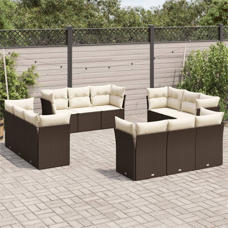 Afuera Living Contemporary 12 Piece Poly Rattan Sofa Set in Brown/Cream