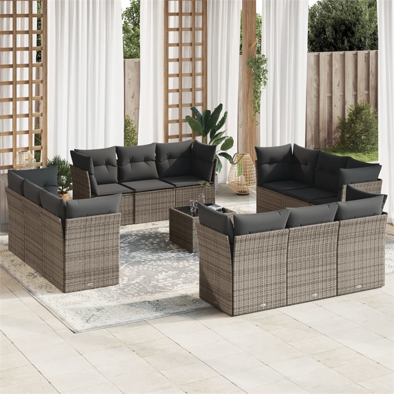 Afuera Living Contemporary Synthetic Poly Rattan 13 Piece  Sofa Set in Gray