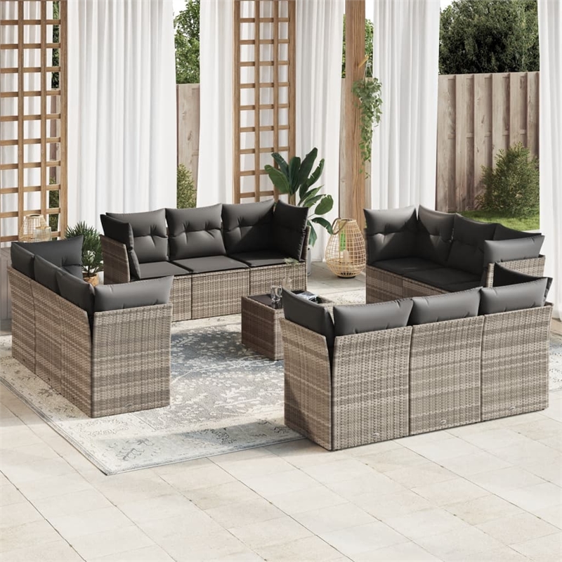 Afuera Living Contemporary 13 Piece Poly Rattan Sofa Set in Gray