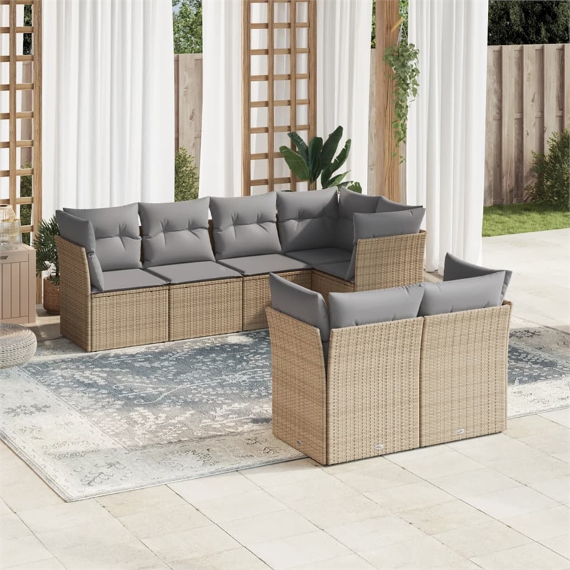 Afuera Living Contemporary 7 Piece Poly Rattan Sofa Set in Beige
