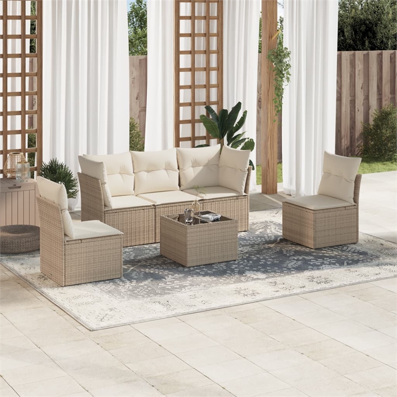 Afuera Living Contemporary 6 Piece Poly Rattan Sofa Set in Beige