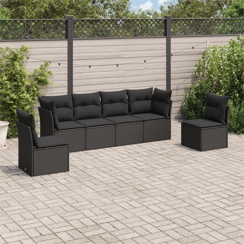 Afuera Living Contemporary 6 Piece Poly Rattan Sofa Set in Black