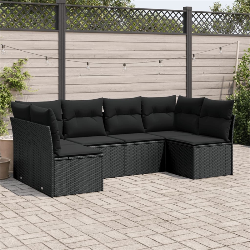 Afuera Living Contemporary 6 Piece Poly Rattan Sofa Set in Black