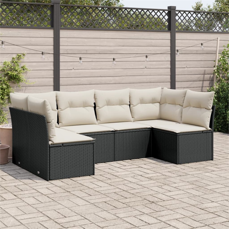 Afuera Living Contemporary Synthetic Poly Rattan Sofa Set in Black/Cream