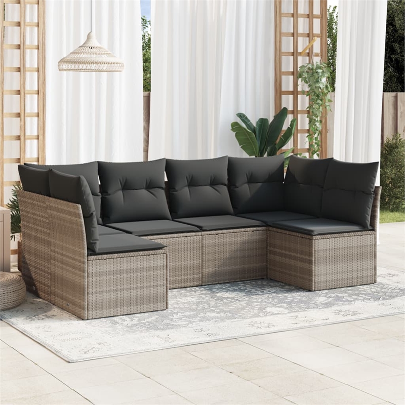 Afuera Living Contemporary 6 Piece Poly Rattan Sofa Set in Gray