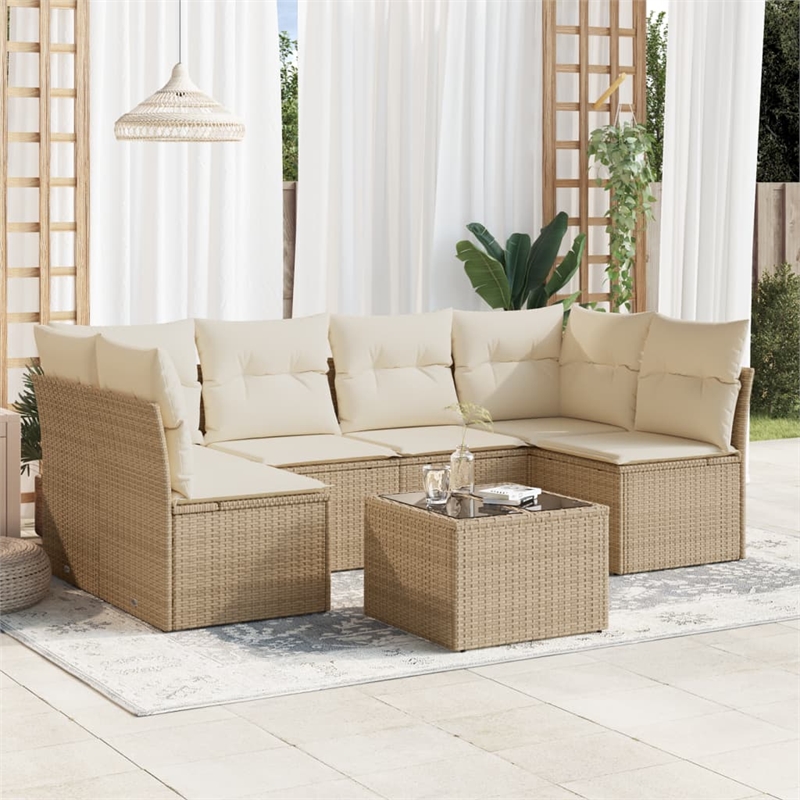 Afuera Living Synthetic Poly Rattan 7 Piece Medium Sofa Set in Beige