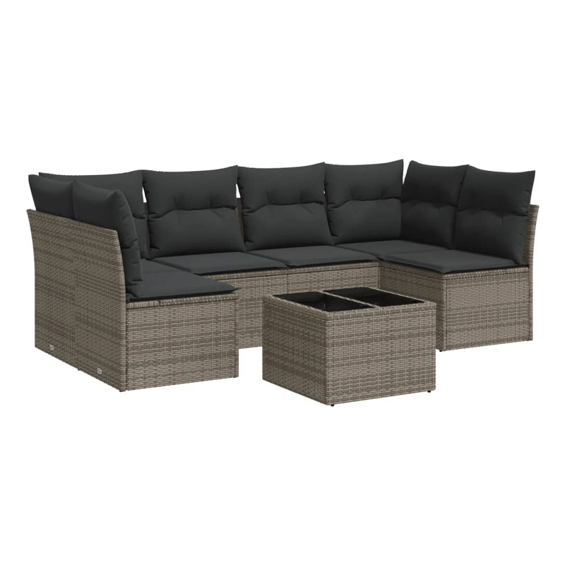 Afuera Living Contemporary 7 Piece Poly Rattan Sofa Set in Gray