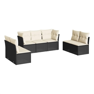 Afuera Living Contemporary 7 Piece Poly Rattan Sofa Set in Black/Cream