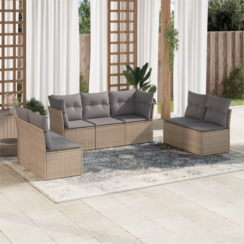 Afuera Living Contemporary 7 Piece Poly Rattan Sofa Set in Gray/Beige
