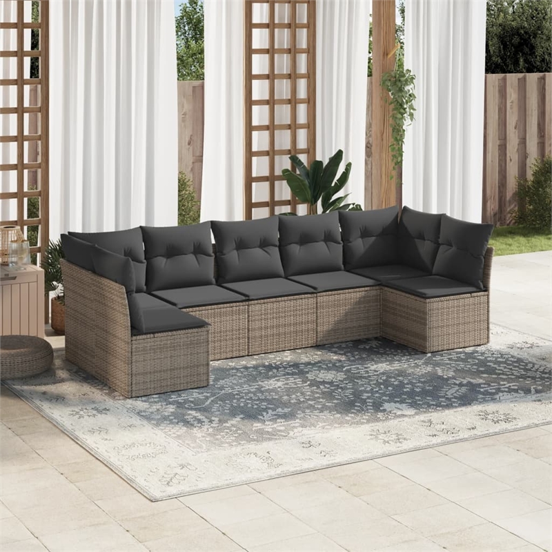 Afuera Living Contemporary 7 Piece Poly Rattan Sofa Set in Gray