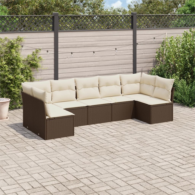 Afuera Living Contemporary 7 Piece Poly Rattan Sofa Set in Brown/Cream