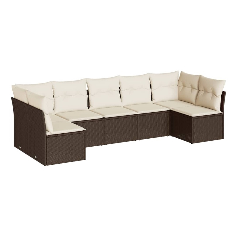 Afuera Living Contemporary 7 Piece Poly Rattan Sofa Set in Brown/Cream