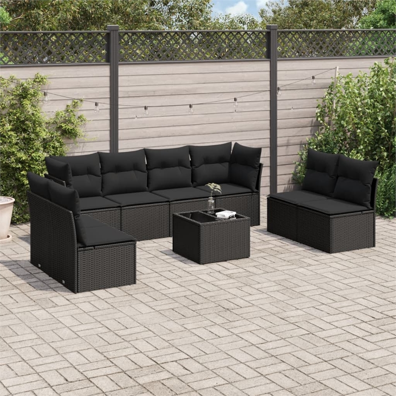 Afuera Living Contemporary 9 Piece Poly Rattan Sofa Set in Black