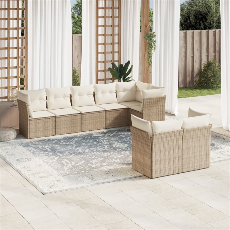 Afuera Living Contemporary 8 Piece Poly Rattan Large Sofa Set in Beige