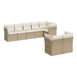 Afuera Living Contemporary 8 Piece Poly Rattan Large Sofa Set in Beige