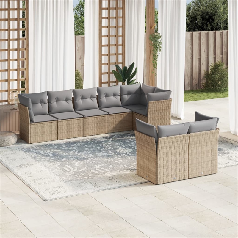 Afuera Living Contemporary Synthetic Poly Rattan 8 Piece Sofa Set in Gray/Beige