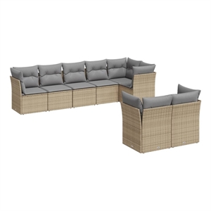 Afuera Living Contemporary Synthetic Poly Rattan 8 Piece Sofa Set in Gray/Beige