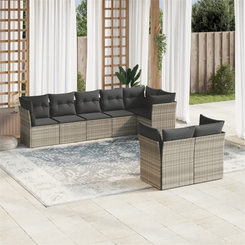 Afuera Living Contemporary 8 Piece Poly Rattan Sofa Set in Gray