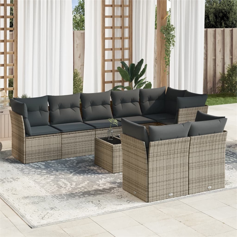 Afuera Living Contemporary 9 Piece Poly Rattan Sofa Set in Gray