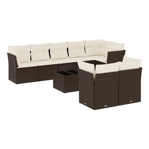 Afuera Living Contemporary Synthetic Poly Rattan 9 Piece Large Sofa Set in Brown