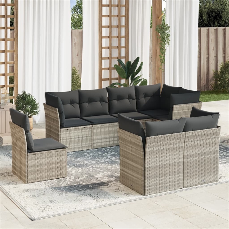 Afuera Living Contemporary 8 Piece Poly Rattan Sofa Set in Gray