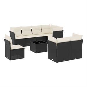 Afuera Living Contemporary Synthetic Poly Rattan 9 Piece  Sofa Set in Black