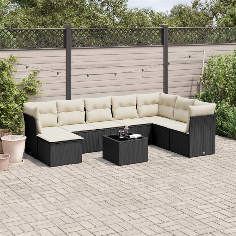 Afuera Living Contemporary 9 Piece Poly Rattan Small Sofa Set in Black