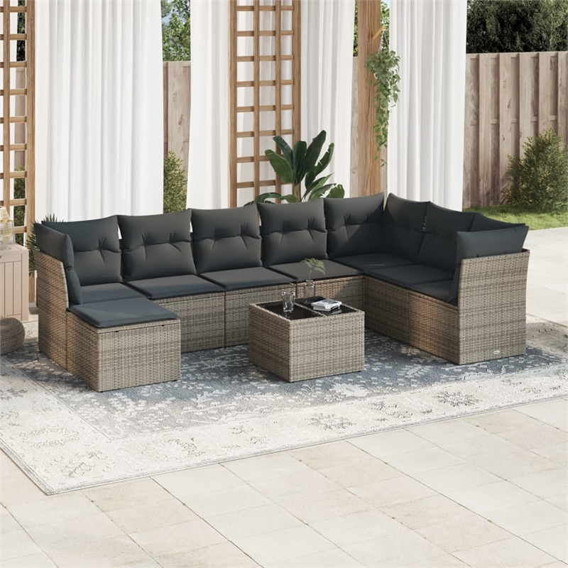 Afuera Living Contemporary 9 Piece Poly Rattan Large Sofa Set in Gray