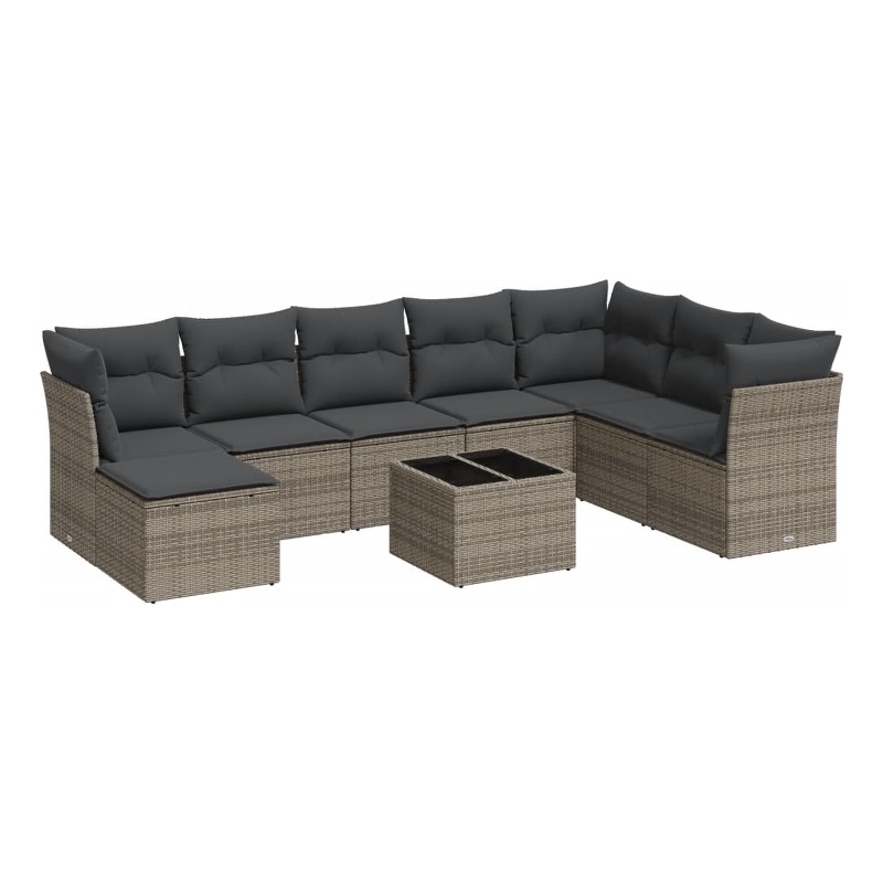 Afuera Living Contemporary 9 Piece Poly Rattan Large Sofa Set in Gray