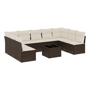 Afuera Living Contemporary Synthetic Poly Rattan 10 Piece  Sofa Set in Brown