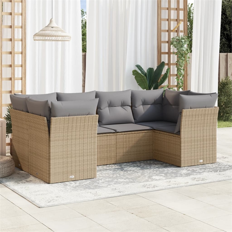 Afuera Living Contemporary 6 Piece Poly Rattan Sofa Set in Gray/Beige