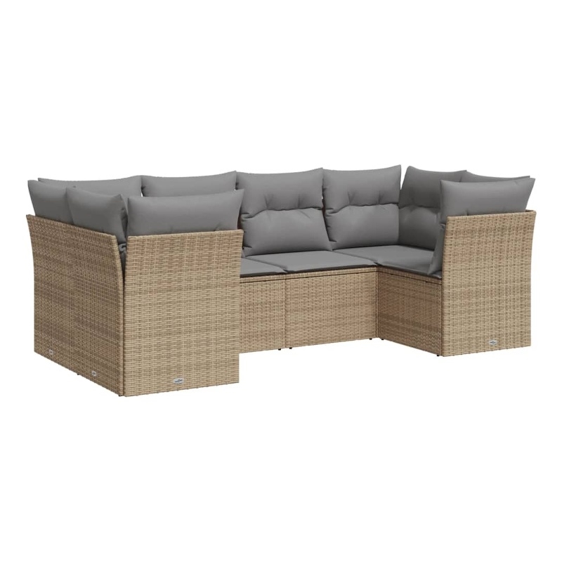Afuera Living Contemporary 6 Piece Poly Rattan Sofa Set in Gray/Beige